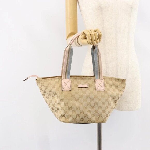 GUCCI GG Canvas Hand Bag Beige Gold 131228 Auth 151650